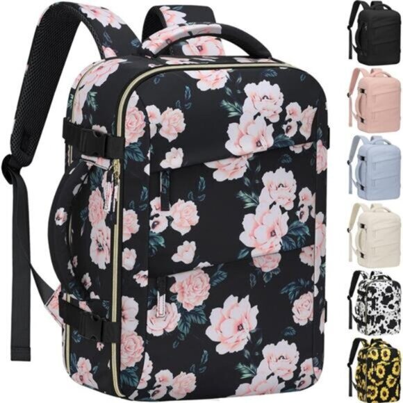 Carry on Backpack for Women Floral Black main image 6